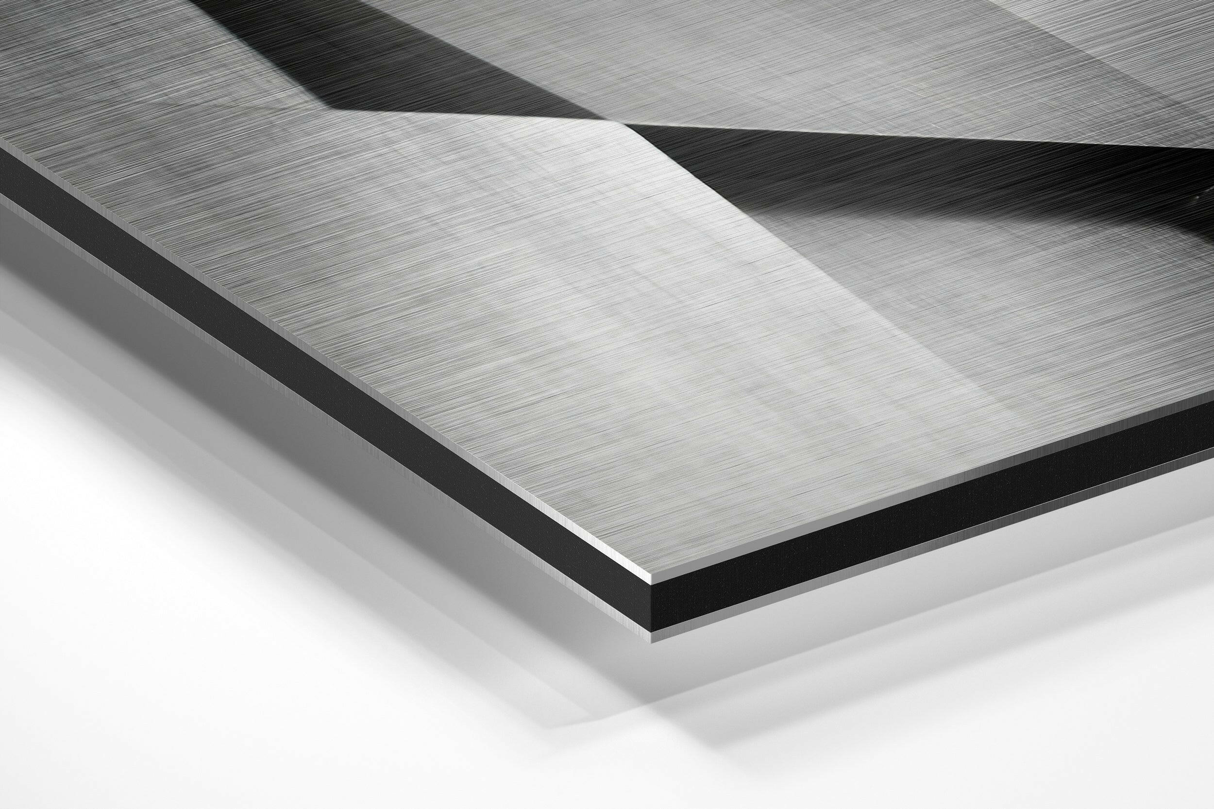 Geometric Buildings Brushed Aluminium Dibond Wall Art.