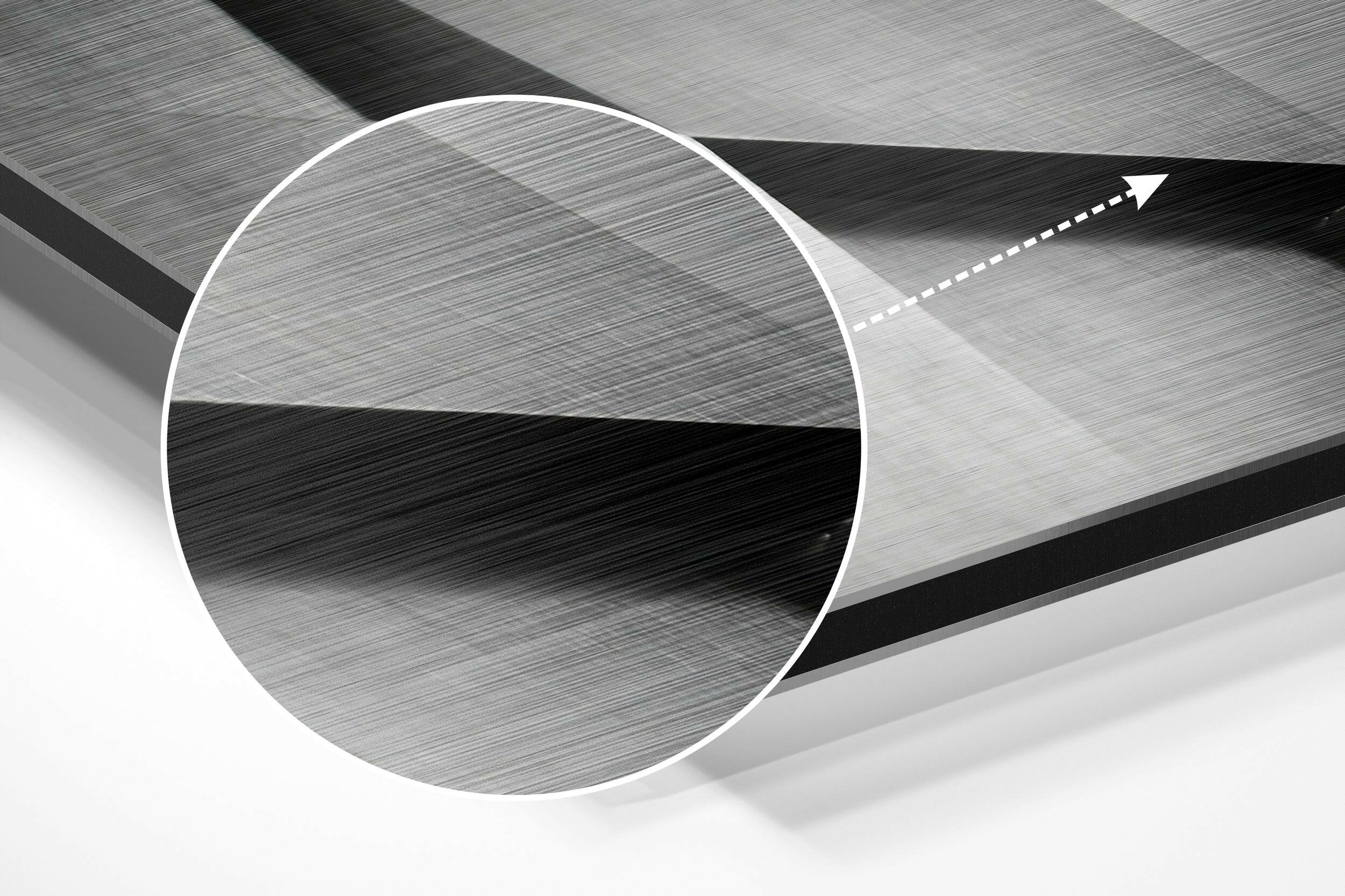 Geometric Buildings Brushed Aluminium Dibond Wall Art.