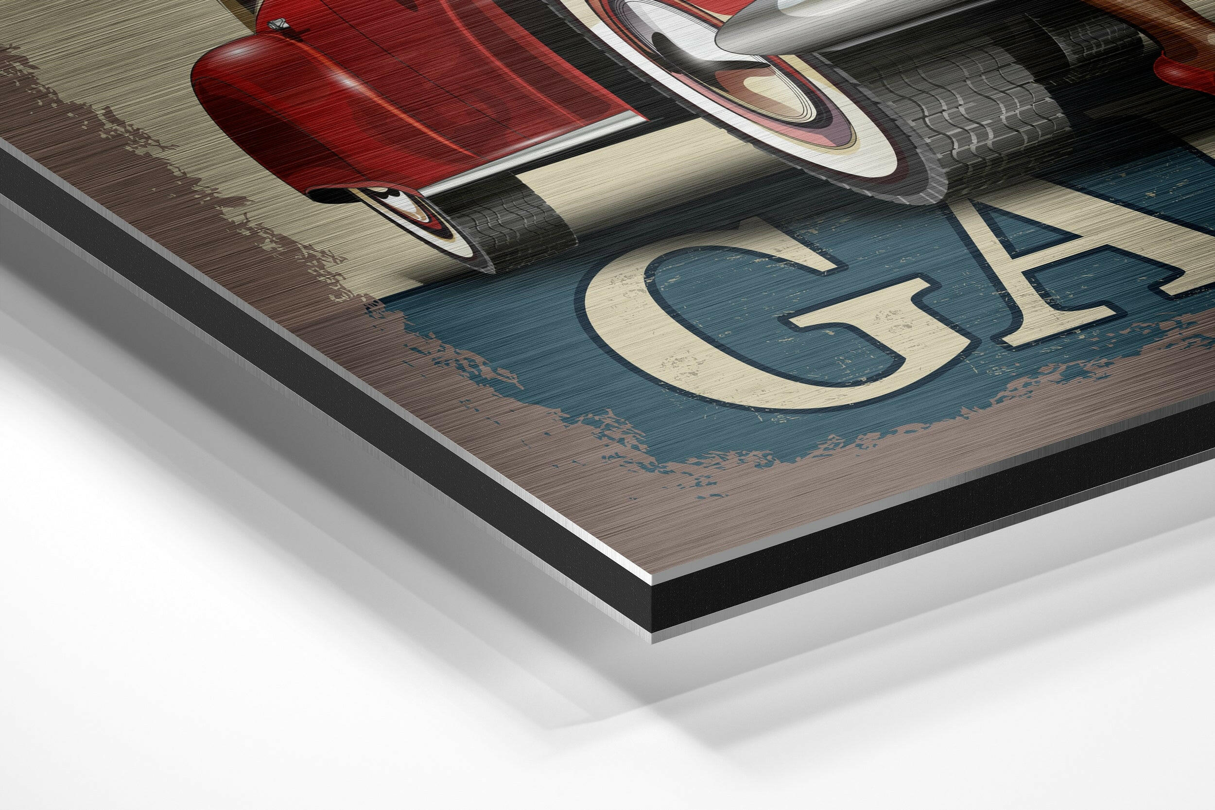 Vintage Garage Brushed Aluminium Dibond Wall Art.