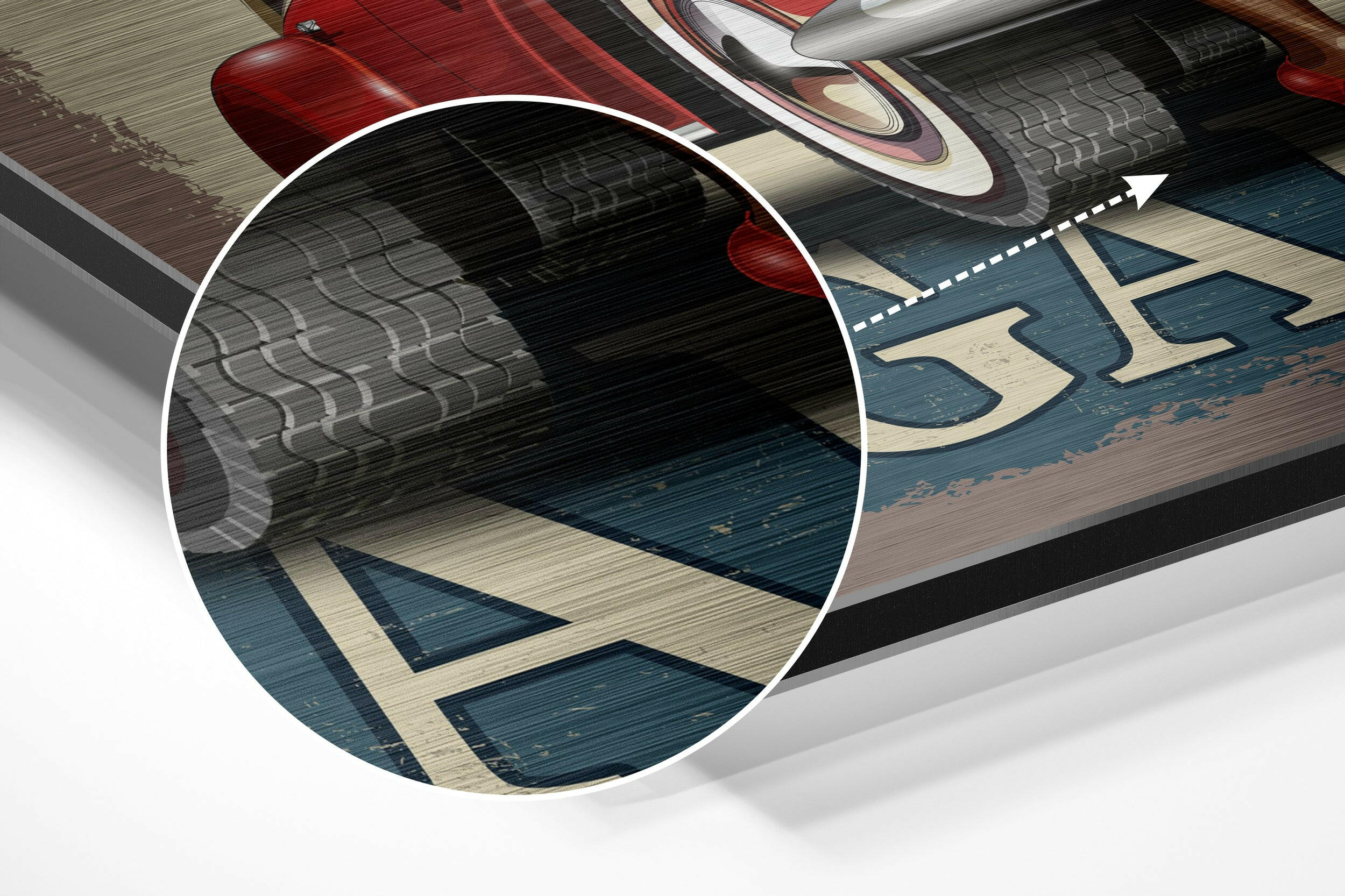 Vintage Garage Brushed Aluminium Dibond Wall Art.