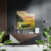 Sunset and Boat Brushed Aluminium Dibond Wall Art.