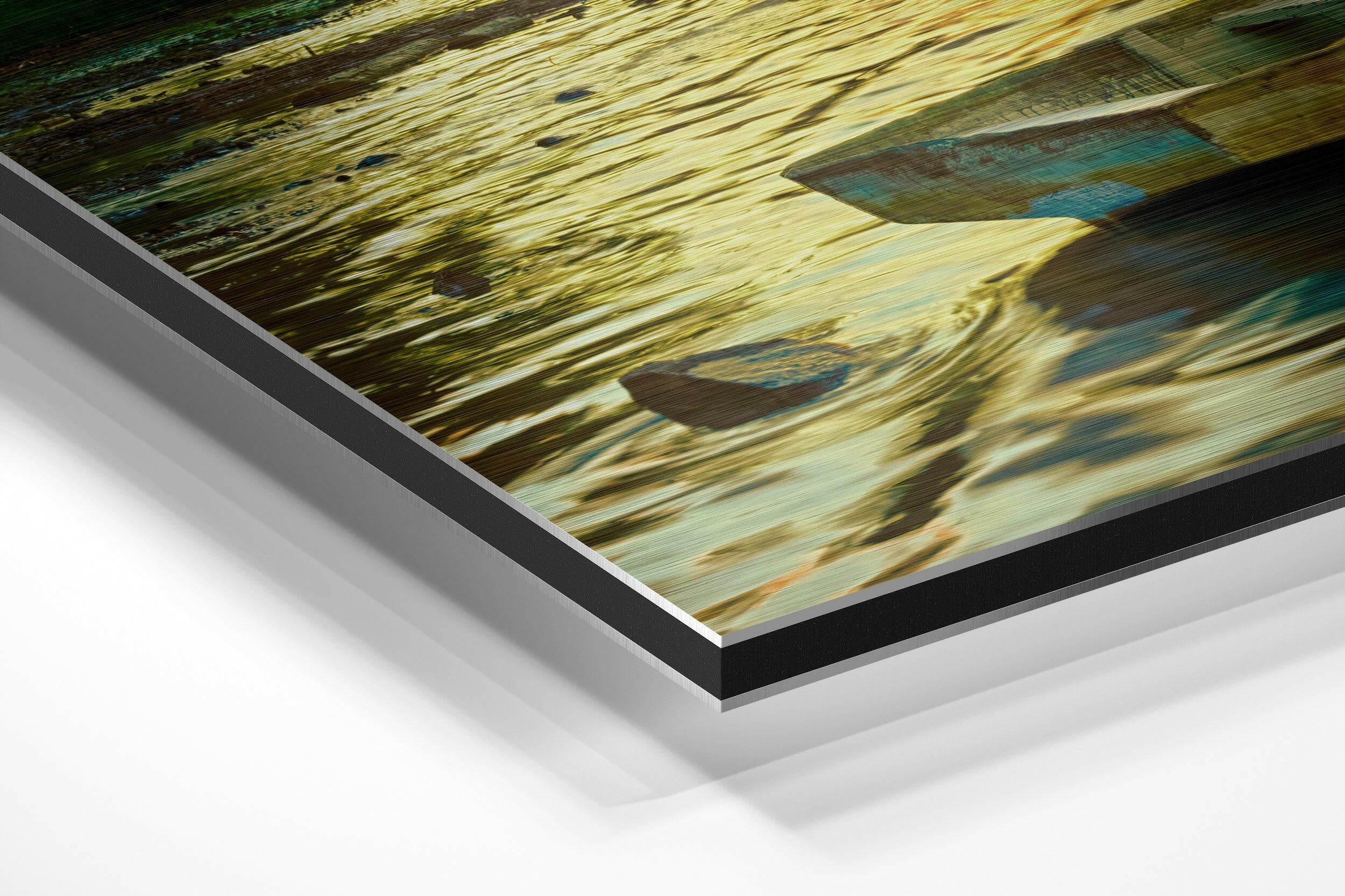 Sunset and Boat Brushed Aluminium Dibond Wall Art.