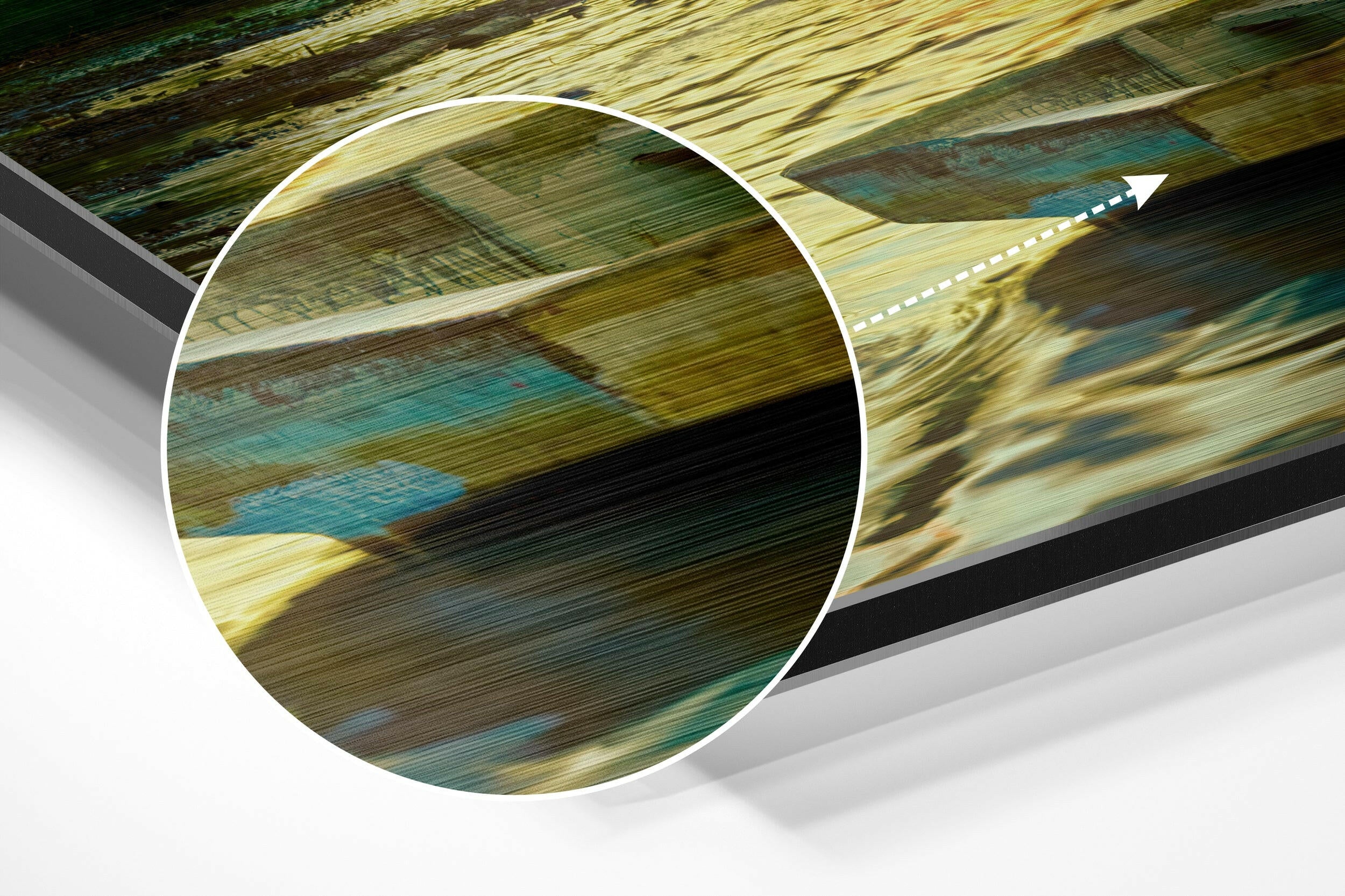 Sunset and Boat Brushed Aluminium Dibond Wall Art.