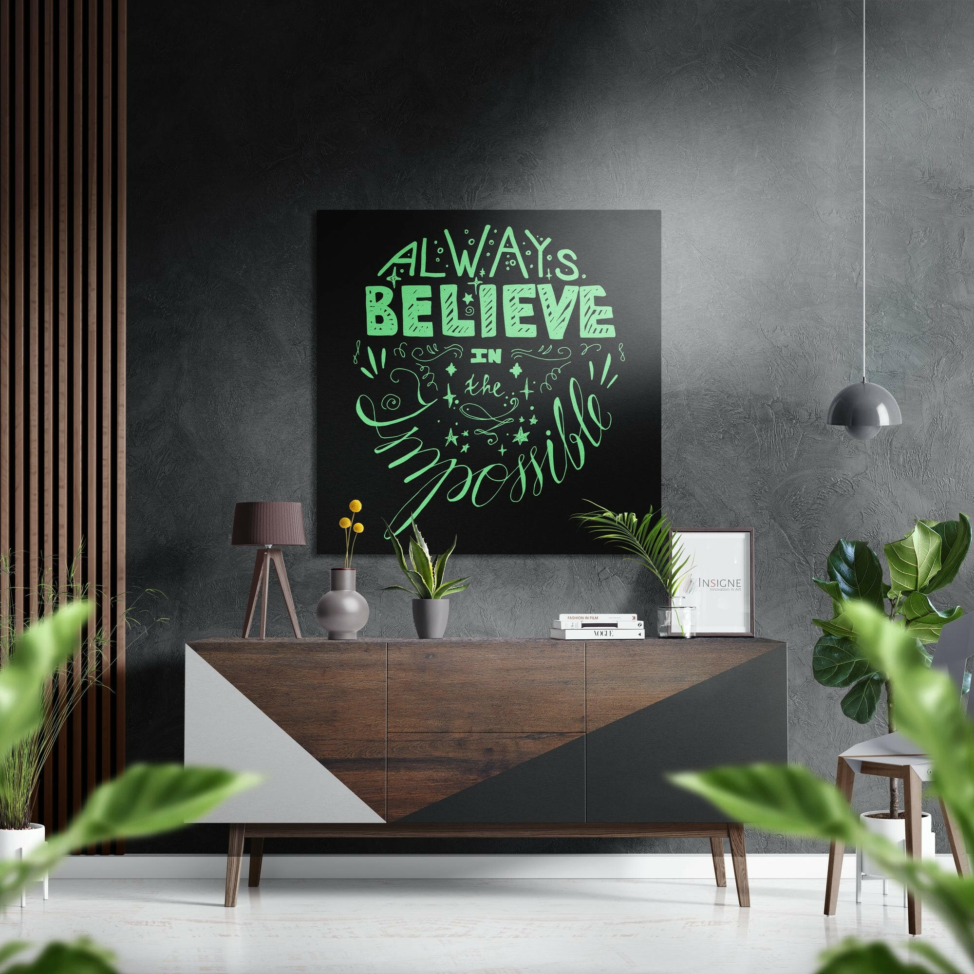 Believe in Impossible Brushed Aluminium Dibond Wall Art.