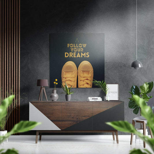 Follow Your Dreams Brushed Aluminium Dibond Wall Art.