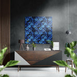 Blue Drops Brushed Aluminium Dibond Wall Art.