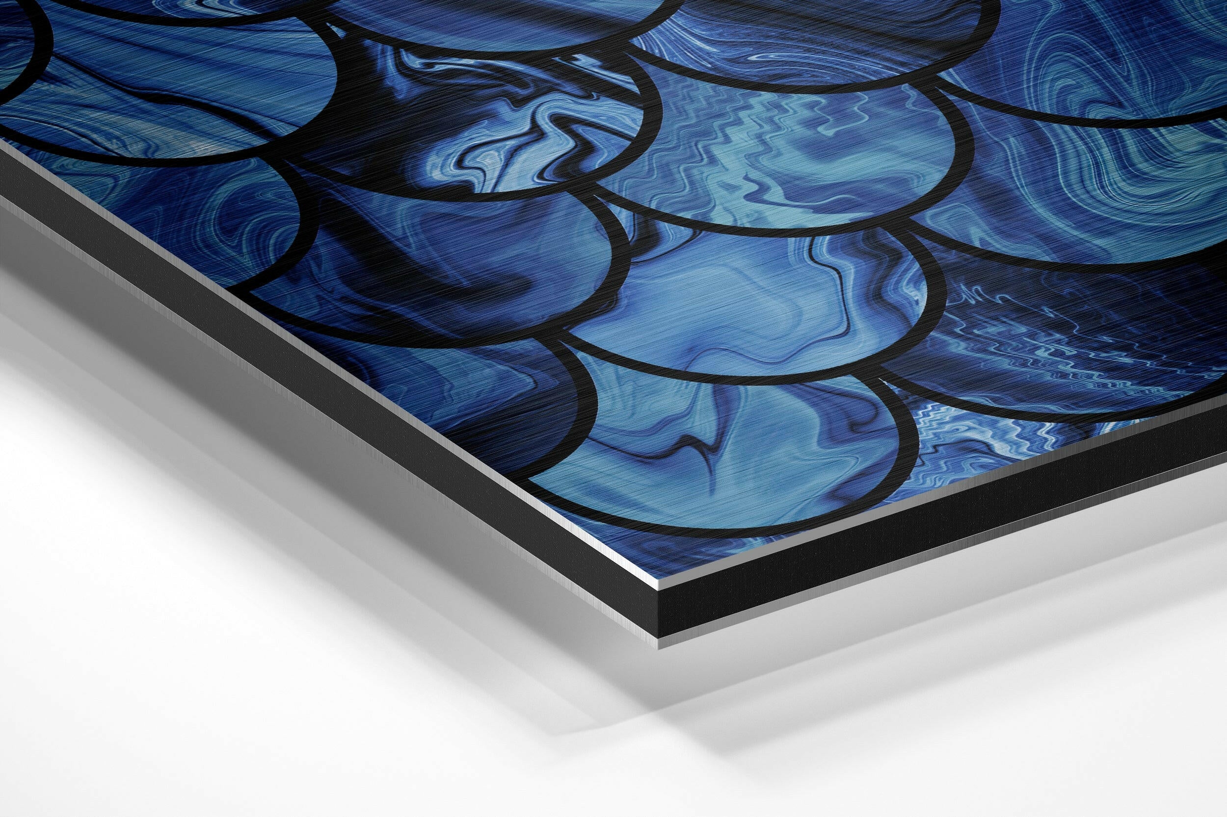 Blue Drops Brushed Aluminium Dibond Wall Art.