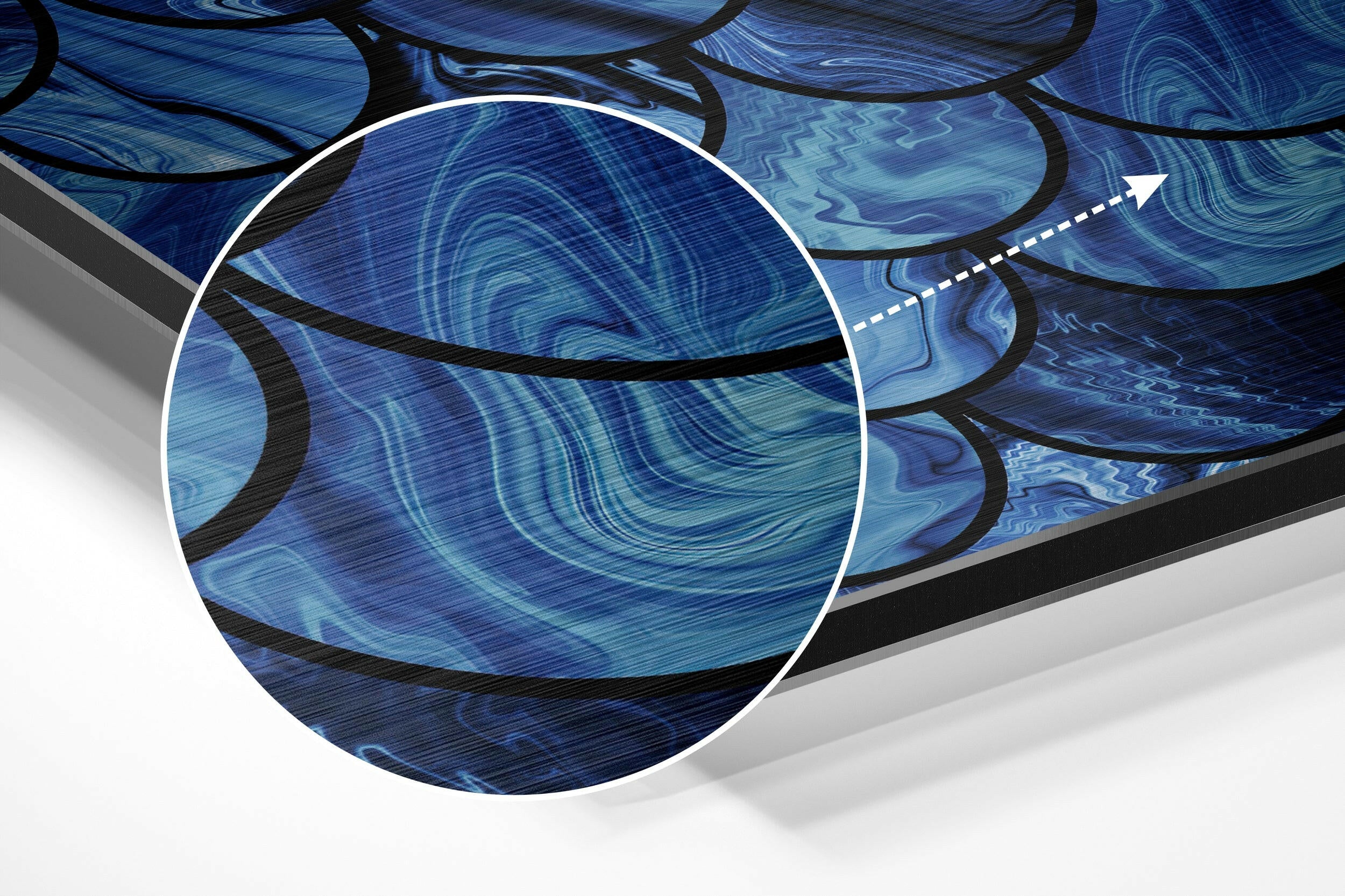 Blue Drops Brushed Aluminium Dibond Wall Art.