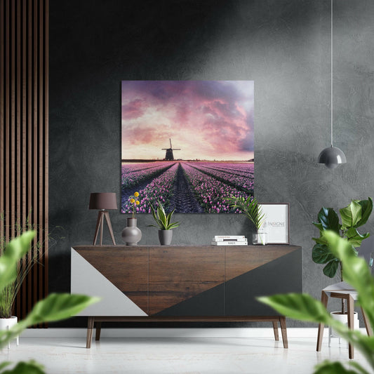 Tulip Field Brushed Aluminium Dibond Wall Art.