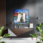 Penguin Family Brushed Aluminium Dibond Wall Art.