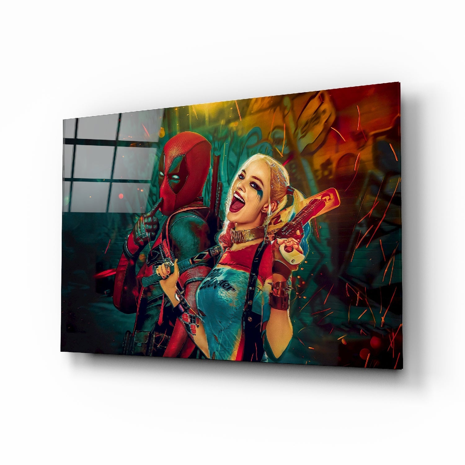 Harley Quinn and Deadpool Glass Art | Insigne Art Design