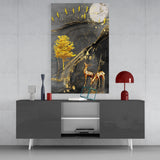 Golden Tree and Gazelles Glass Wall Art | Insigne Art Design
