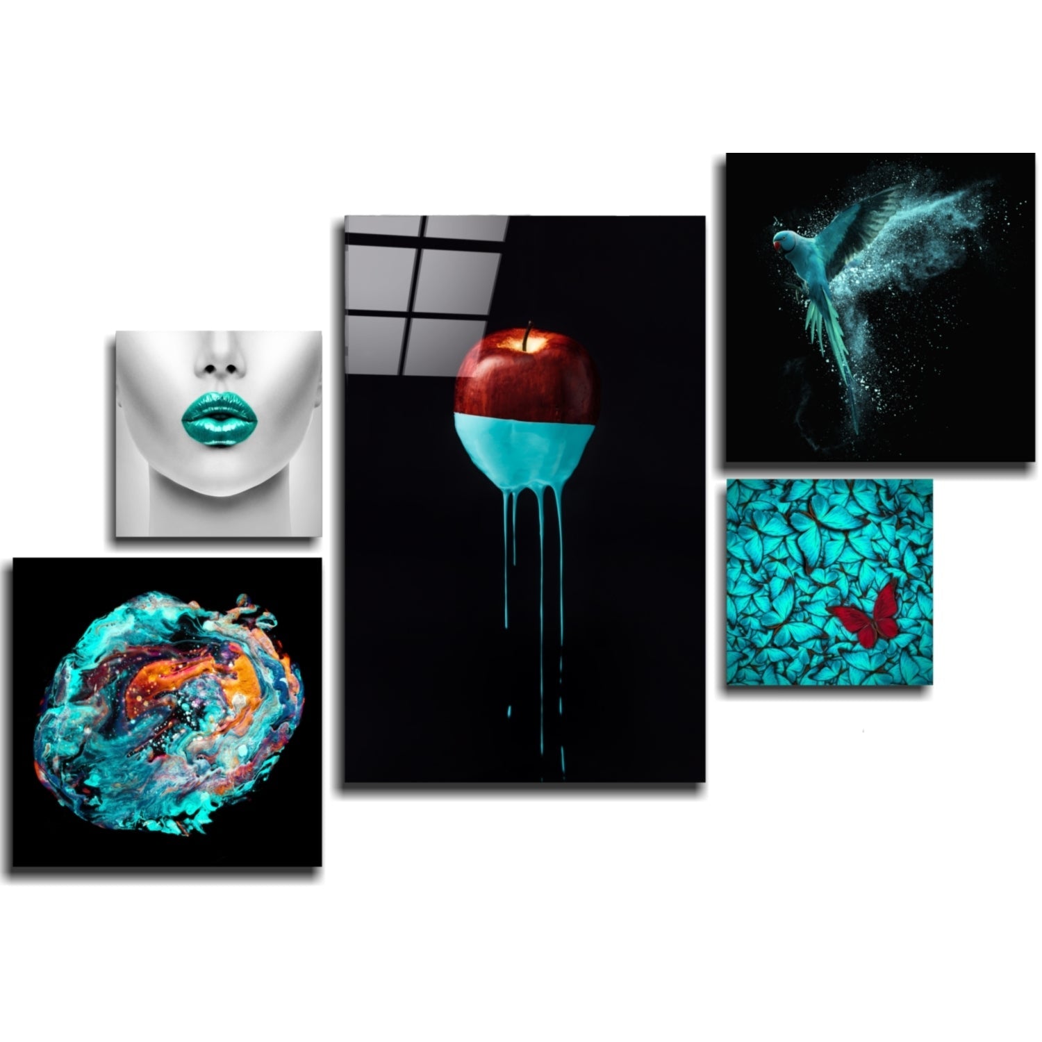 Turquoise Combined Glass Wall Art | Insigne Art Design