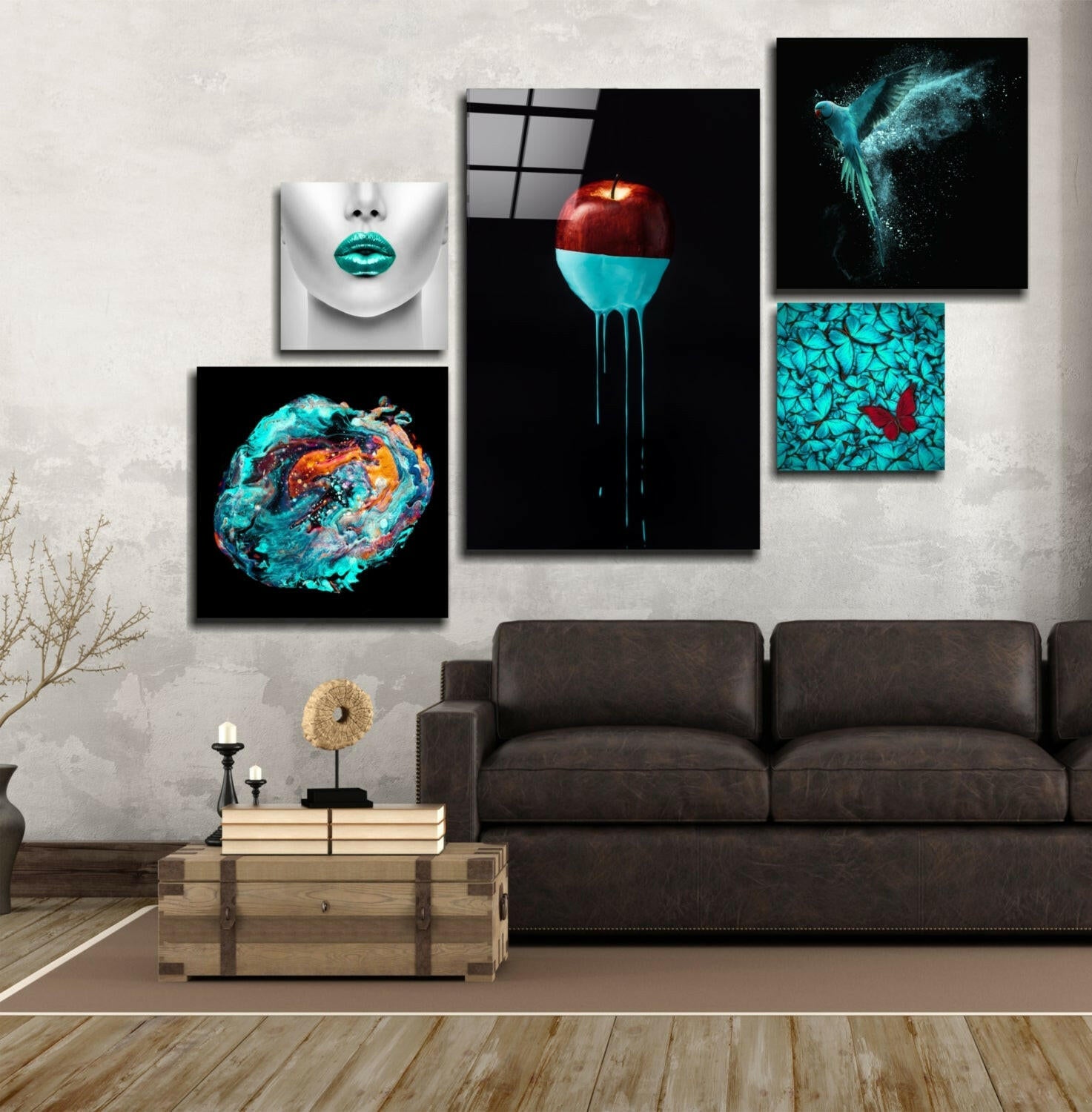 Turquoise Combined Glass Wall Art.