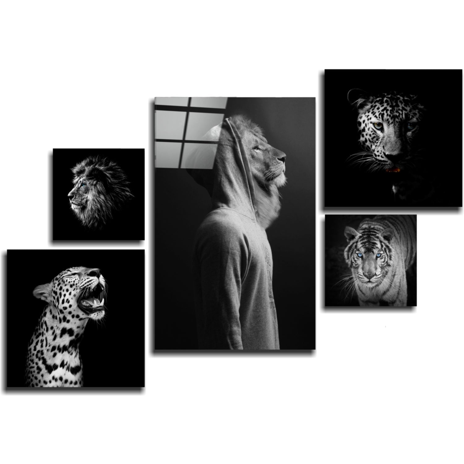 Wild Heads Combined Glass Wall Art | Insigne Art Design