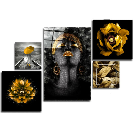 Yellow Harmony Combined Glass Wall Art.
