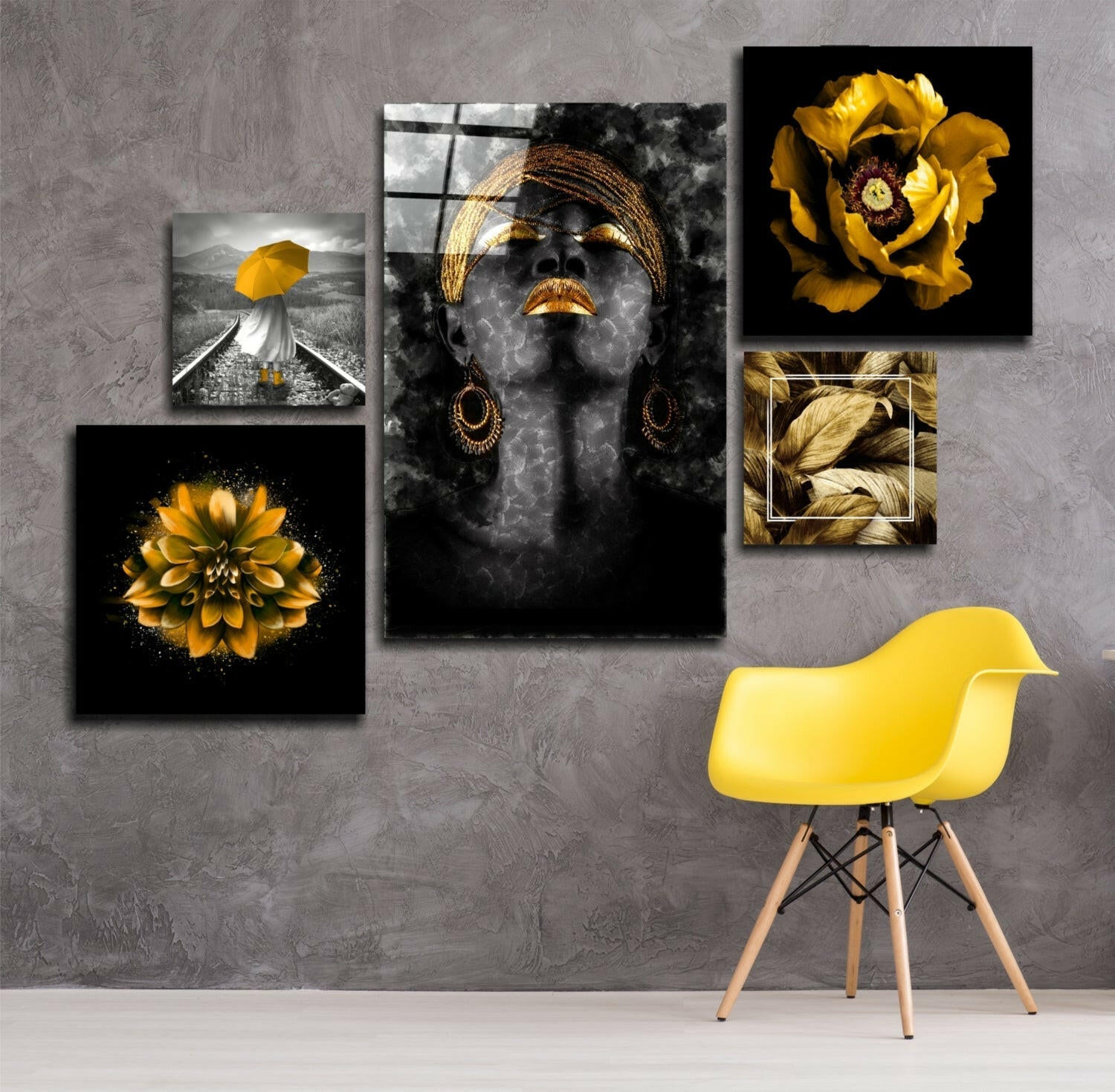 Yellow Harmony Combined Glass Wall Art.