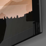 Foggy Horizons close-up showing pine silhouette and distant peak