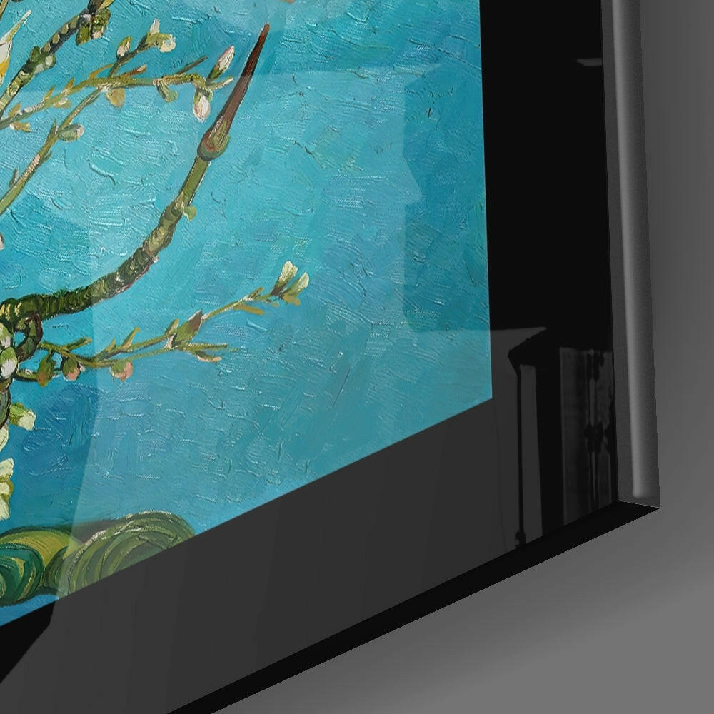 Turquoise Almond Flowers Glass Wall Art.