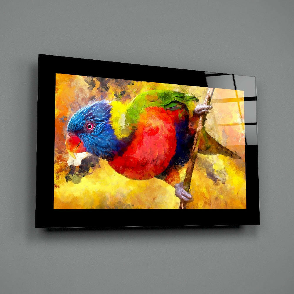 Tropical Parrot Glass Wall Art.