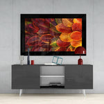 Autumn Leaves glass wall art styled above a console in a reading nook