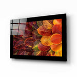Autumn Leaves glass wall art displayed above a sideboard in a dining room
