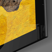 Rhino close-up showing striding heavyweight and saffron impasto
