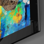Colored Rhinoceros close-up showing rhino on splatter field