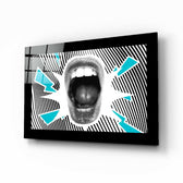 Scream glass wall art displayed above a turntable in a music room