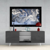 Blue Quartz glass wall art styled above a console in a meditation room