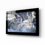 Blue Quartz glass wall art displayed above a sideboard in a study