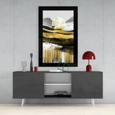 Golden Valley glass wall art styled above a console in a meditation room