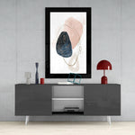 Abstract Modernity glass wall art styled above a console in a home office