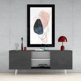 Abstract Modernity glass wall art styled above a console in a home office