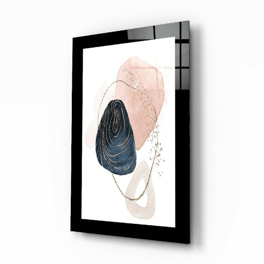 Abstract Modernity glass wall art displayed above a bed in a bedroom