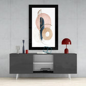 Abstract Modernity glass wall art styled above a console in a reading nook