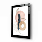 Abstract Modernity glass wall art displayed above a bed in a bedroom