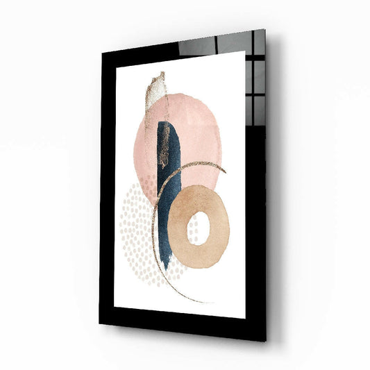 Abstract Modernity glass wall art displayed above a bed in a bedroom