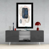 Abstract Modernity glass wall art styled above a console in a reading nook