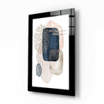 Abstract Modernity glass wall art displayed above a desk in a home office