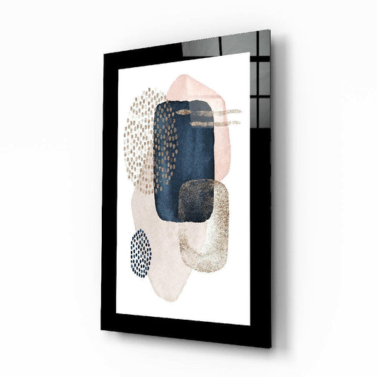 Abstract Modernity glass wall art displayed above a desk in a home office