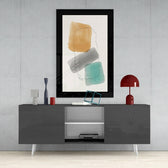 Cubic Art glass wall art styled above a console in a home office