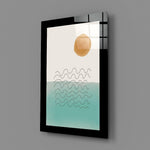 Minimal-watercolor panel bringing coastal calm to a reading nook