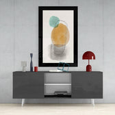 Abstract Art glass wall art styled above a console in a home office