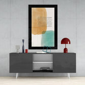 Cubic Art glass wall art styled above a console in a home office