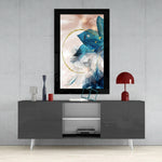 Abstract Leaf glass wall art styled above a vanity in a powder room