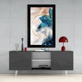 Abstract Leaf glass wall art styled above a vanity in a powder room