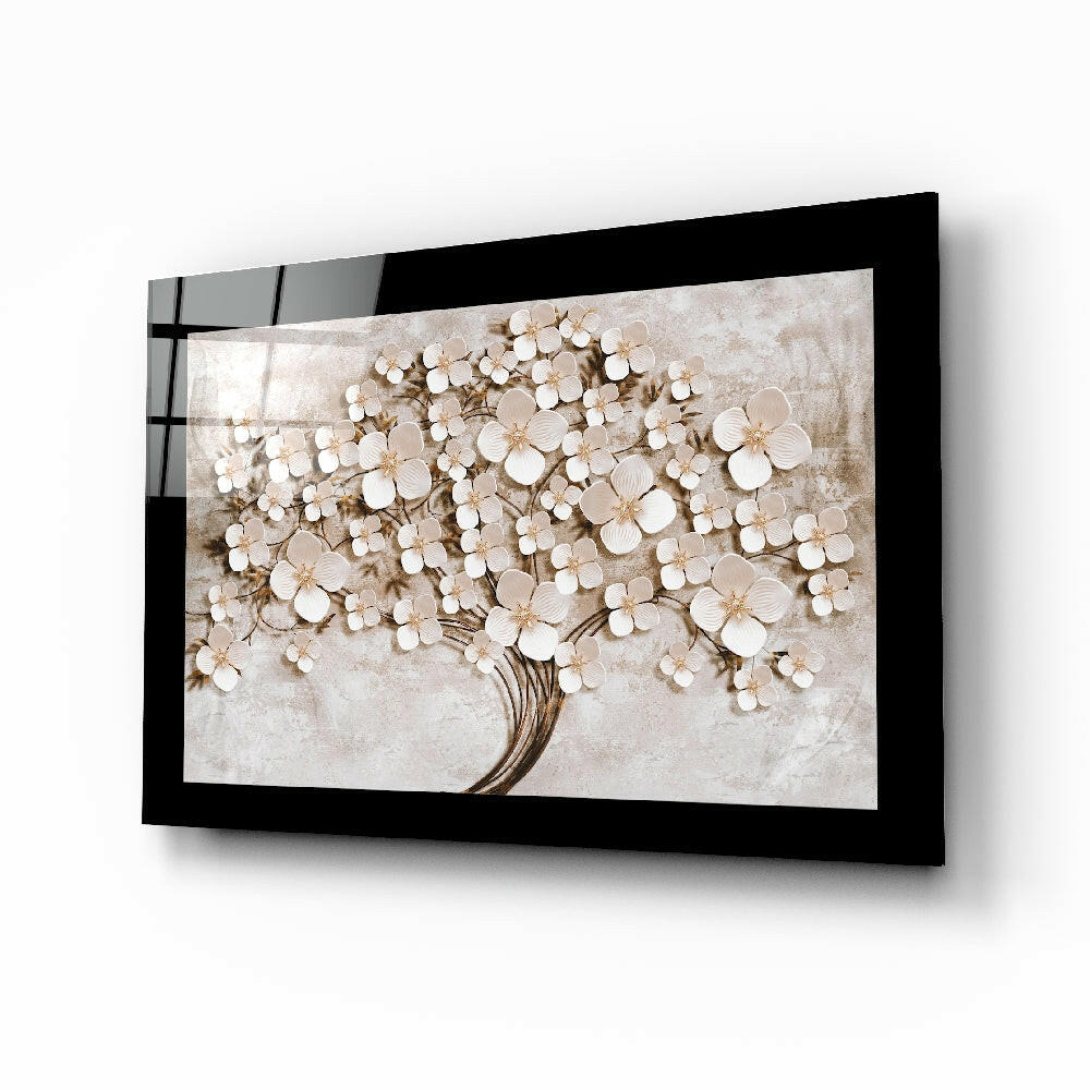 Tree of Life glass wall art displayed above a bed in a bedroom