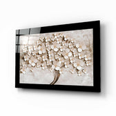 Tree of Life glass wall art displayed above a bed in a bedroom