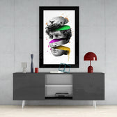 Modernity in Sculpture glass wall art styled above a console in a music room